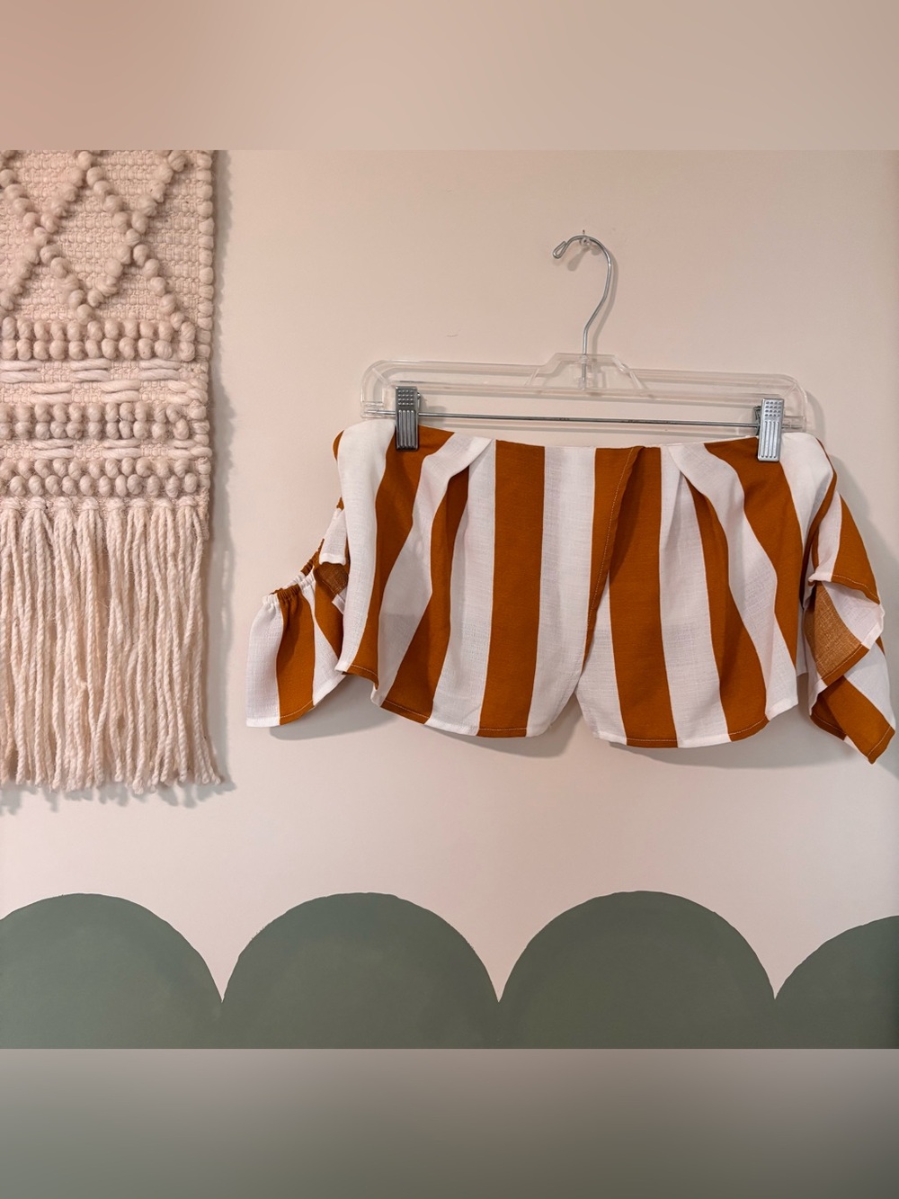 Lulumari white and mustard striped off shoulder Crop top